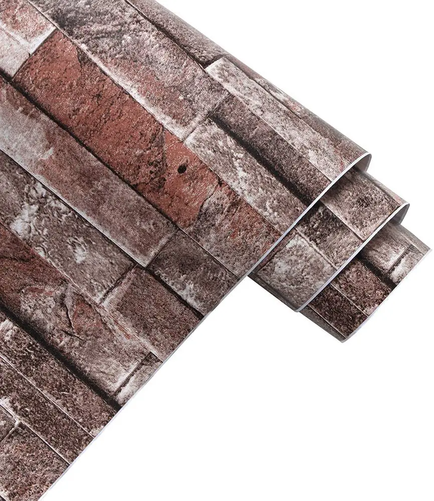 HaoHome Peel and Stick Faux Brick Wallpaper Brown/Red Vinyl Self Adhesive Wall Paper Design for Wall Bathroom Bedroom Home Decor