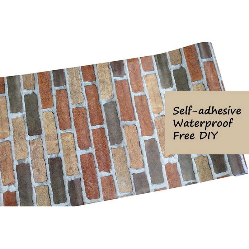 HaoHome Realistic Brick Wallpaper Vinyl Peel and Stick Wallpaper Waterproof Self-Adhesive Stone Wallpaper Sticker for Wall Deco