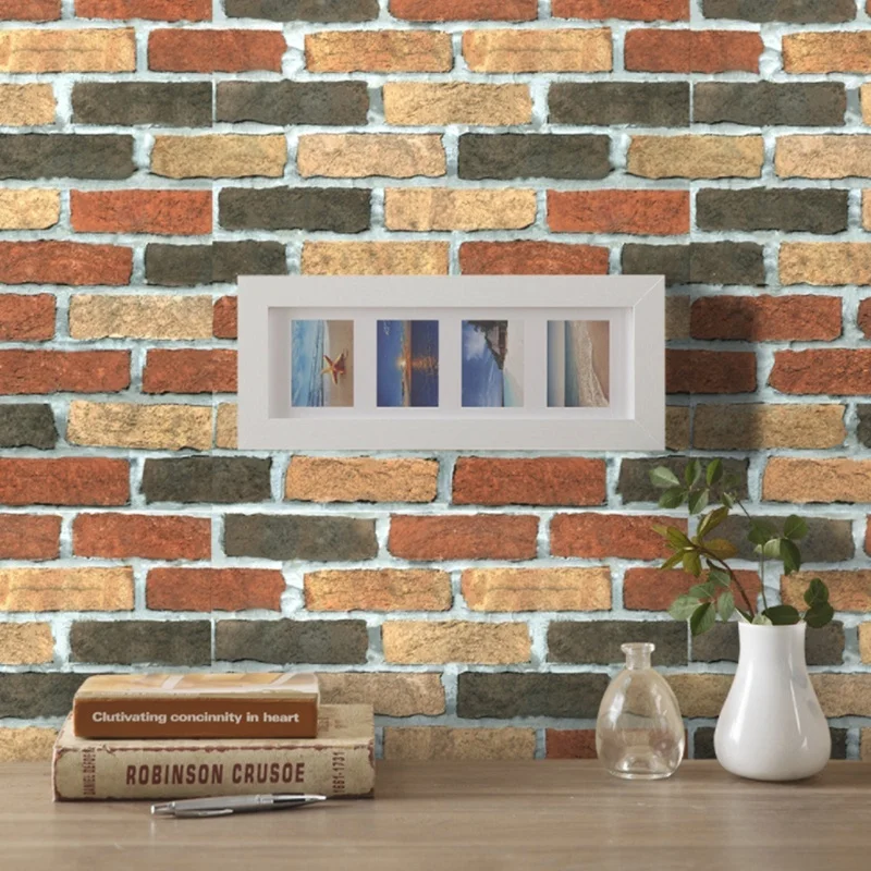 HaoHome Realistic Brick Wallpaper Vinyl Peel and Stick Wallpaper Waterproof Self-Adhesive Stone Wallpaper Sticker for Wall Deco