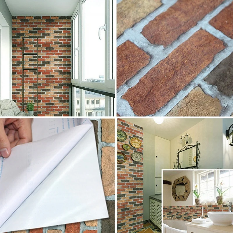 HaoHome Realistic Brick Wallpaper Vinyl Peel and Stick Wallpaper Waterproof Self-Adhesive Stone Wallpaper Sticker for Wall Deco