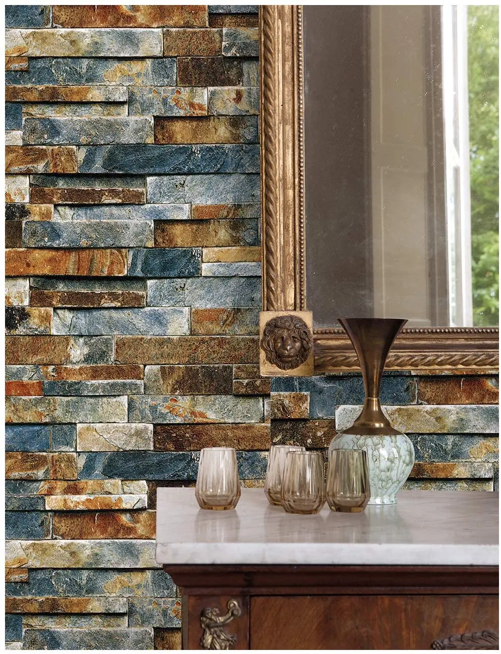 HaoHome Peel and Stick Faux Brick Wallpaper Multi Color Vinyl Self Adhesive Decorative Imitation Brick Wall Paper