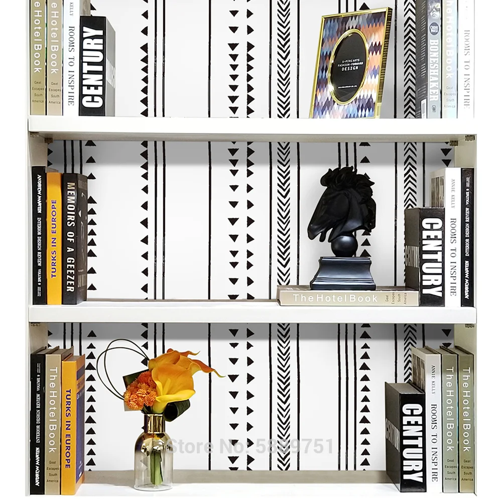 HaoHome Modern Triangle Peel and Stick Wallpaper Arrow Trellis Black White Vinyl Self Adhesive Wallcoverings for Wall Decor