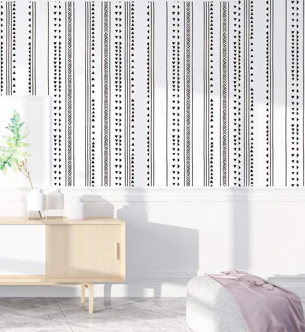 HaoHome Modern Triangle Peel and Stick Wallpaper Arrow Trellis Black White Vinyl Self Adhesive Wallcoverings for Wall Decor