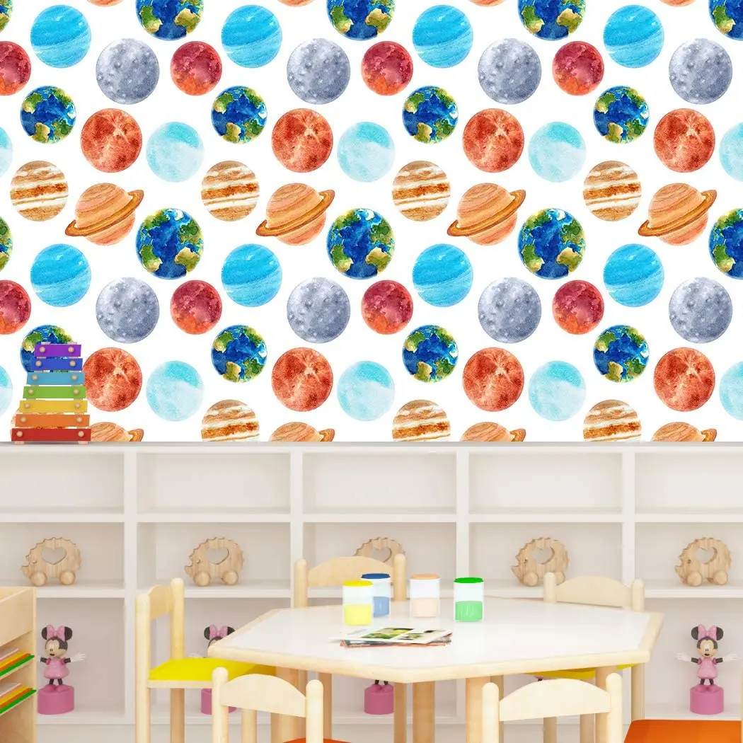 Universe Starry Sky Planet Combination Removable Self-Adhesive Wallpaper Cartoons Vinyl Peel and Stick Wallpaper for Kids Room