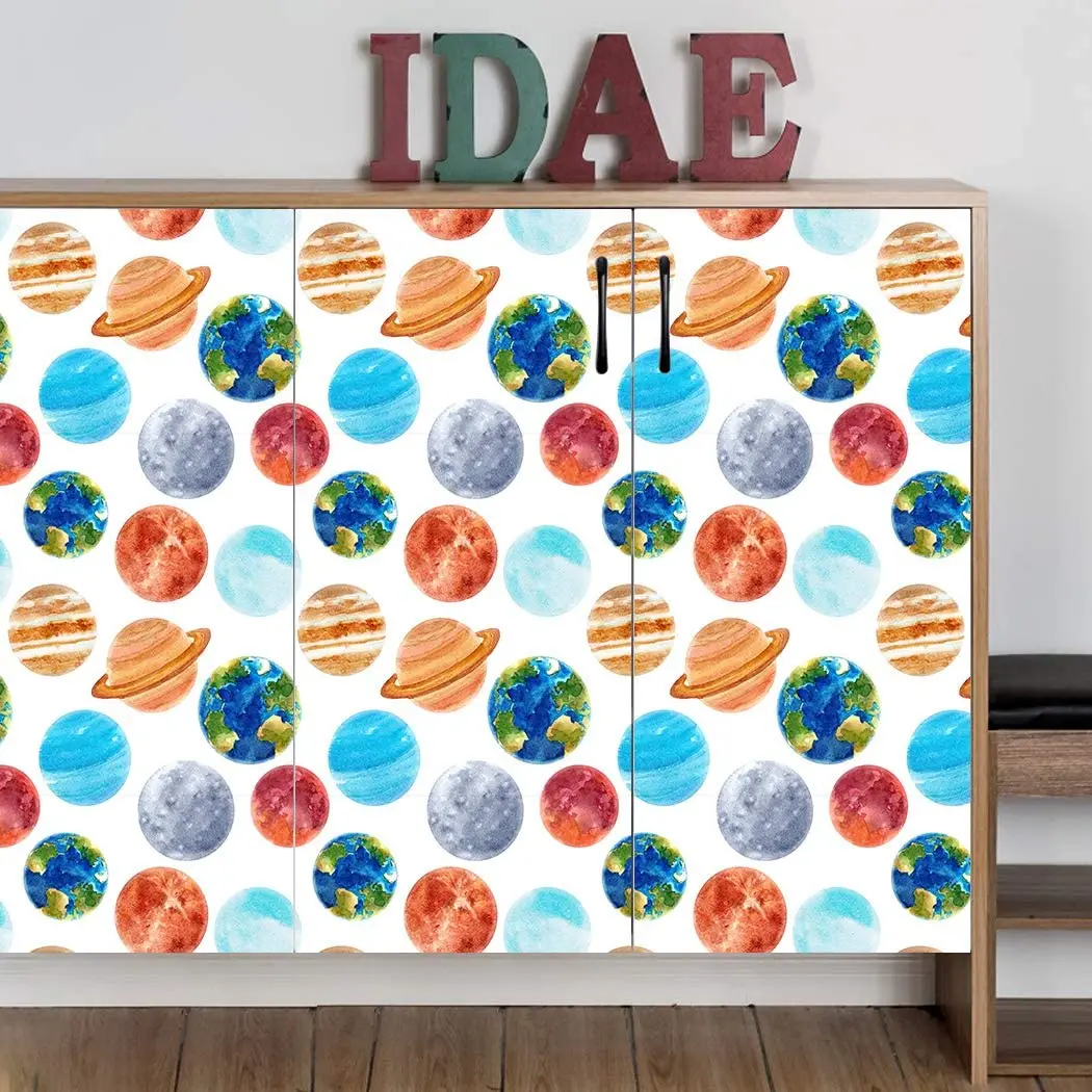 Universe Starry Sky Planet Combination Removable Self-Adhesive Wallpaper Cartoons Vinyl Peel and Stick Wallpaper for Kids Room