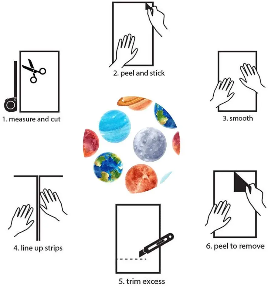 Universe Starry Sky Planet Combination Removable Self-Adhesive Wallpaper Cartoons Vinyl Peel and Stick Wallpaper for Kids Room