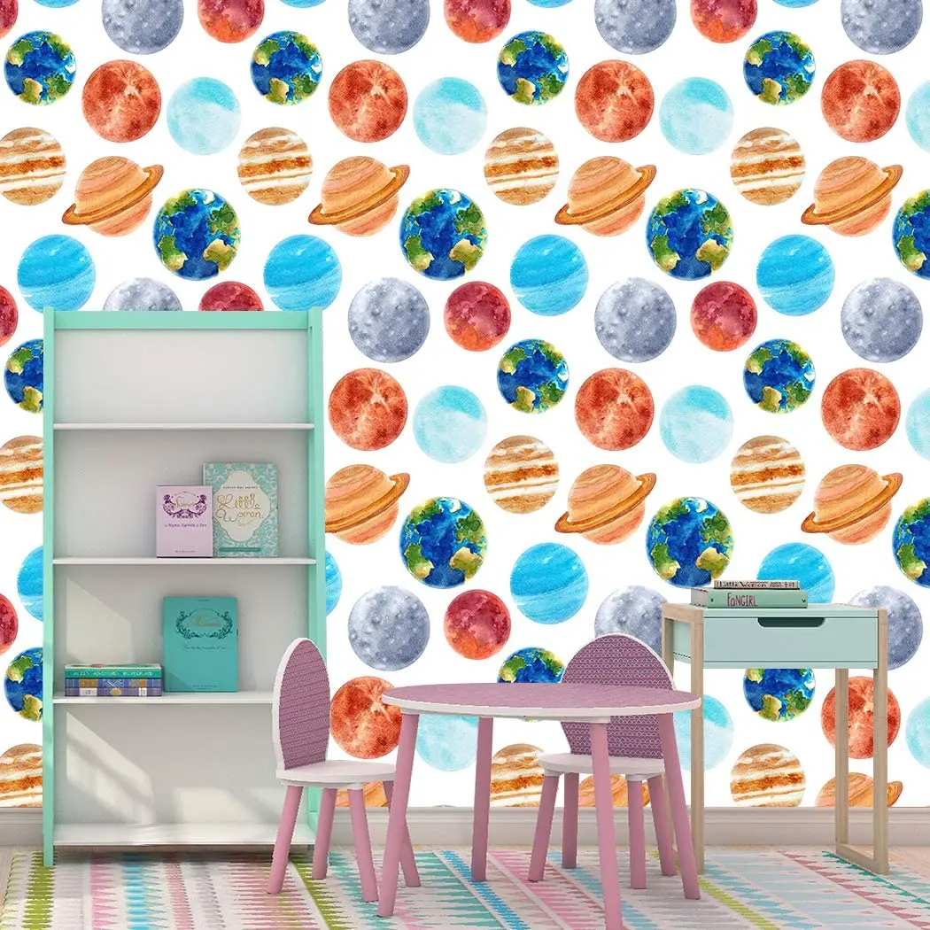 Universe Starry Sky Planet Combination Removable Self-Adhesive Wallpaper Cartoons Vinyl Peel and Stick Wallpaper for Kids Room