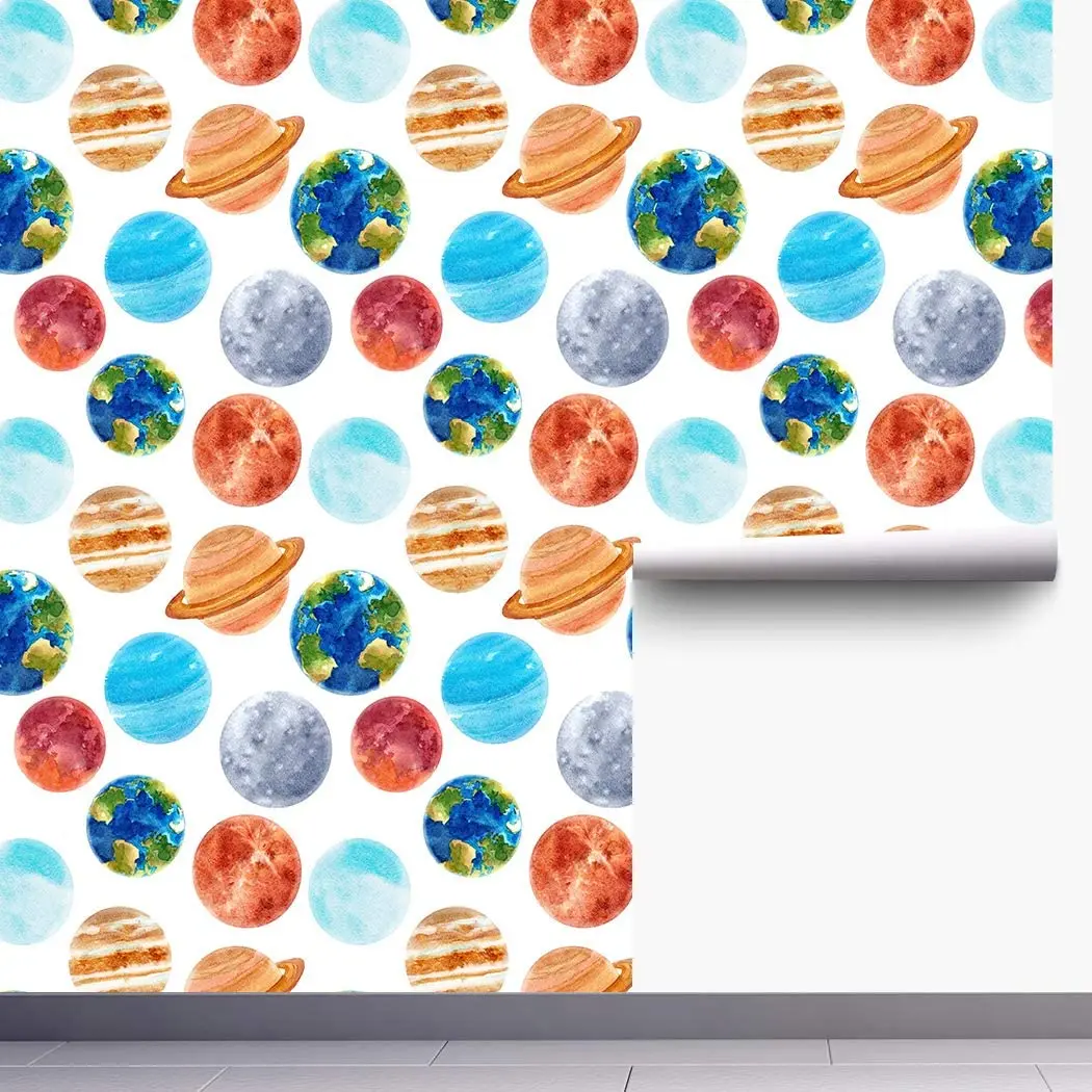 Universe Starry Sky Planet Combination Removable Self-Adhesive Wallpaper Cartoons Vinyl Peel and Stick Wallpaper for Kids Room