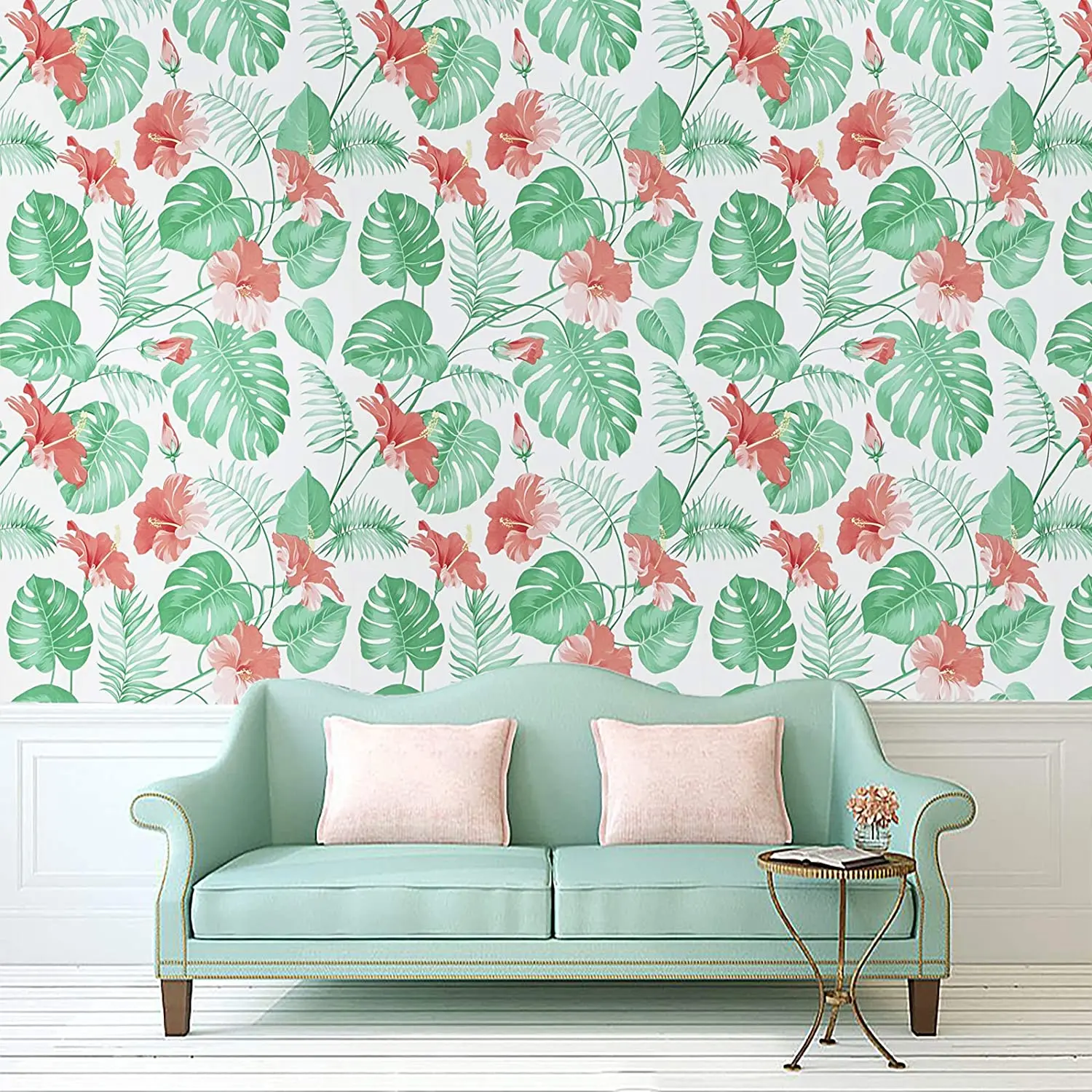 Red Floral Self Adhesive Wallpaper Tropical Flowers Peel and Stick Wallpaper Vinyl Waterproof Removable Palm Contact Paper