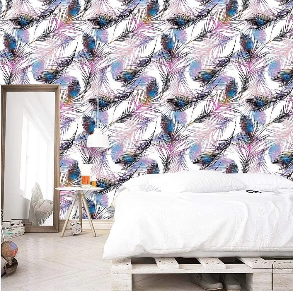 Feather Peel and Stick Wallpaper Feather Pattern Contact Paper Feather Purple Removable Self Adhesive Wallpaper Vinyl Film