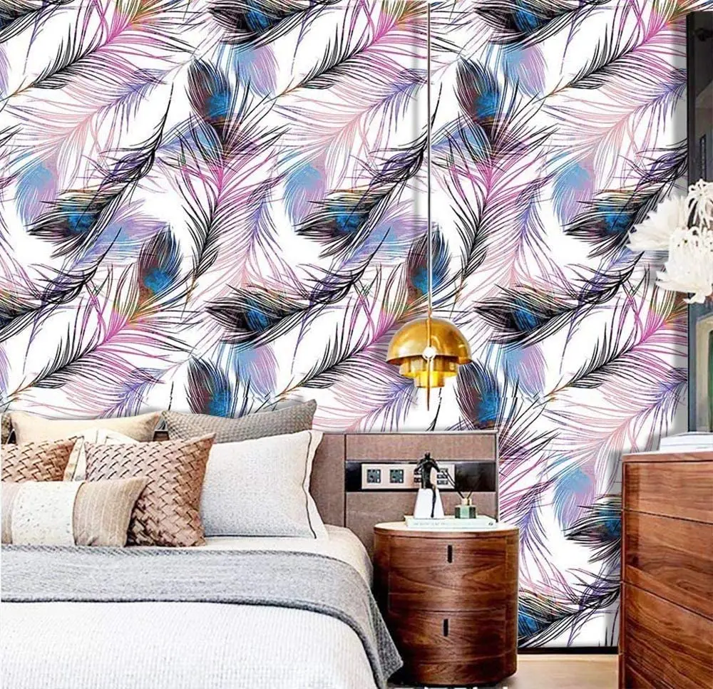 Feather Peel and Stick Wallpaper Feather Pattern Contact Paper Feather Purple Removable Self Adhesive Wallpaper Vinyl Film