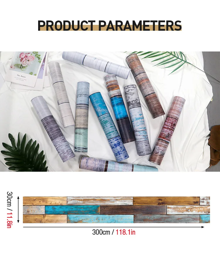 HaoHome Wood Grain Self Adhesive Wallpaper DIY PVC Film Peel and Stick Contact Paper Waterproof Floor Stickers For Home Deor