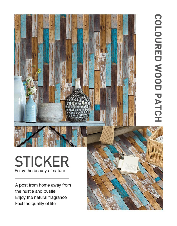 HaoHome Wood Grain Self Adhesive Wallpaper DIY PVC Film Peel and Stick Contact Paper Waterproof Floor Stickers For Home Deor