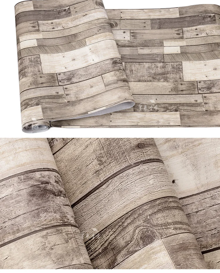 HaoHome 3M Rustic Wood Wallpaper Vintage Vinyl Film Sticker Self-adhesive Wood Plank Shiplap Peel and Stick Contact Paper
