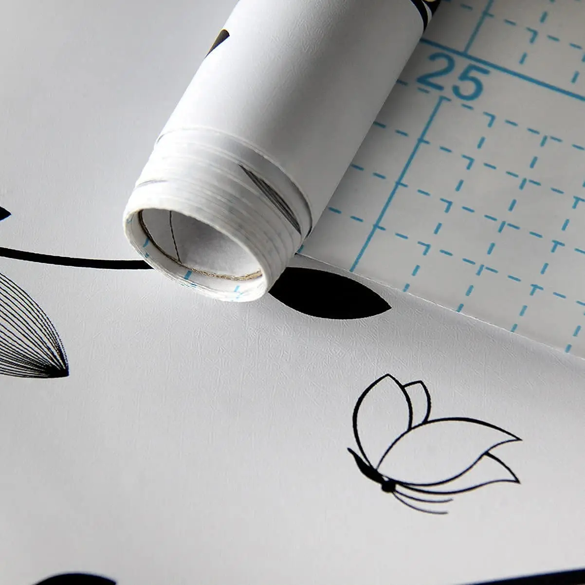 Black Floral Peel and Stick Wallpaper Black Vine Butterfly Self-Adhesive Wallpaper Removable Modern Stick and Peel Contact Paper