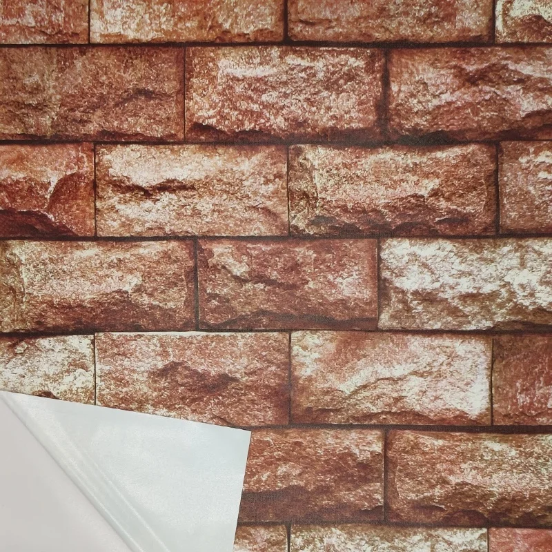 HaoHome Red Brick Peel And Stick Contact Paper Faux Stone Remvable Wallpaper Sticker For Walls Counters Home Decor