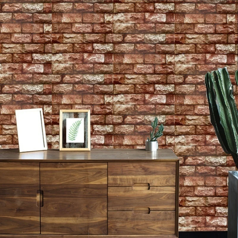 HaoHome Red Brick Peel And Stick Contact Paper Faux Stone Remvable Wallpaper Sticker For Walls Counters Home Decor