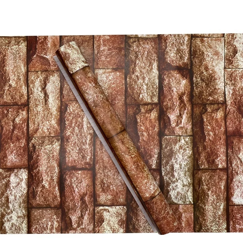 HaoHome Red Brick Peel And Stick Contact Paper Faux Stone Remvable Wallpaper Sticker For Walls Counters Home Decor