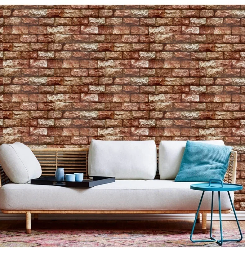 HaoHome Red Brick Peel And Stick Contact Paper Faux Stone Remvable Wallpaper Sticker For Walls Counters Home Decor