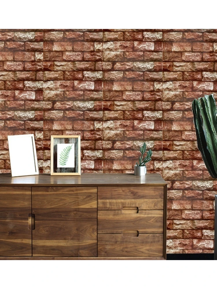 HaoHome Red Brick Peel And Stick Contact Paper Faux Stone Remvable Wallpaper Sticker For Walls Counters Home Decor