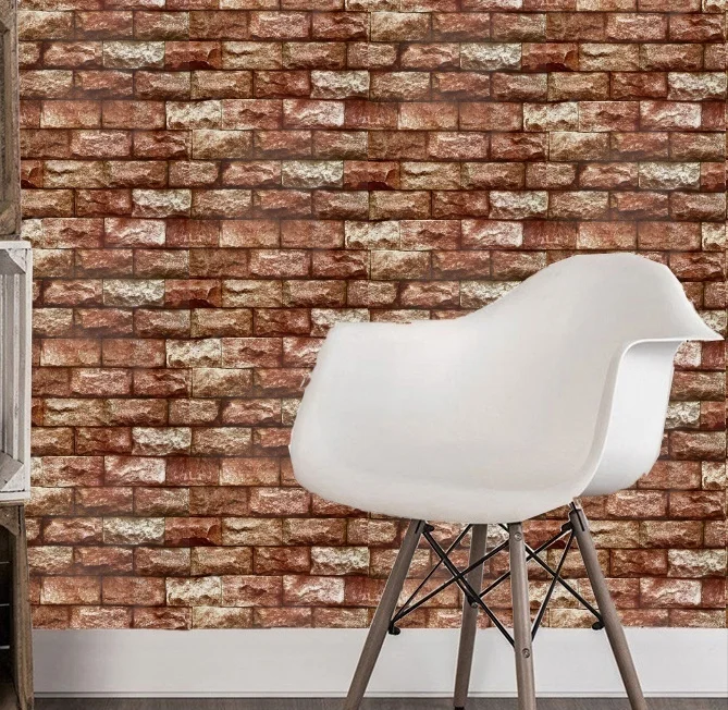 HaoHome Red Brick Peel And Stick Contact Paper Faux Stone Remvable Wallpaper Sticker For Walls Counters Home Decor