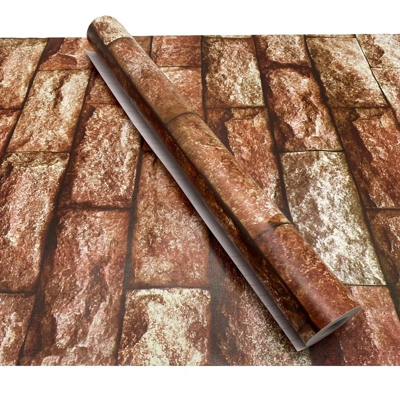 HaoHome Red Brick Peel And Stick Contact Paper Faux Stone Remvable Wallpaper Sticker For Walls Counters Home Decor