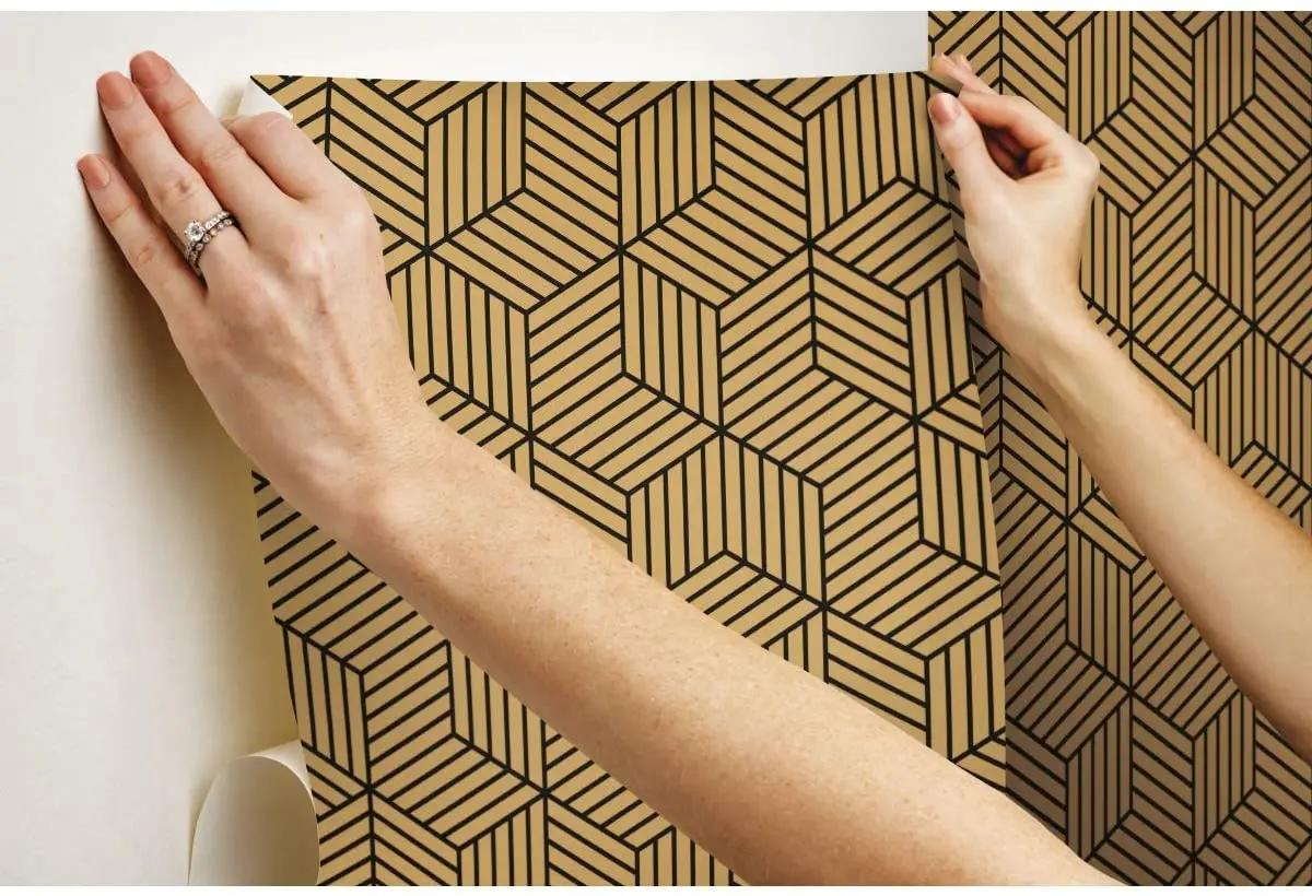 HaoHome Black & Brown Striped Hexagon Peel and Stick Wallpaper Black Stripes Self Adhesive Wallpaper for Bedroom Wall Decor HaoHome Black & Brown Striped Hexagon Peel and Stick Wallpaper Black Stripes Self Adhesive Wallpaper for Bedroom Wall Decor