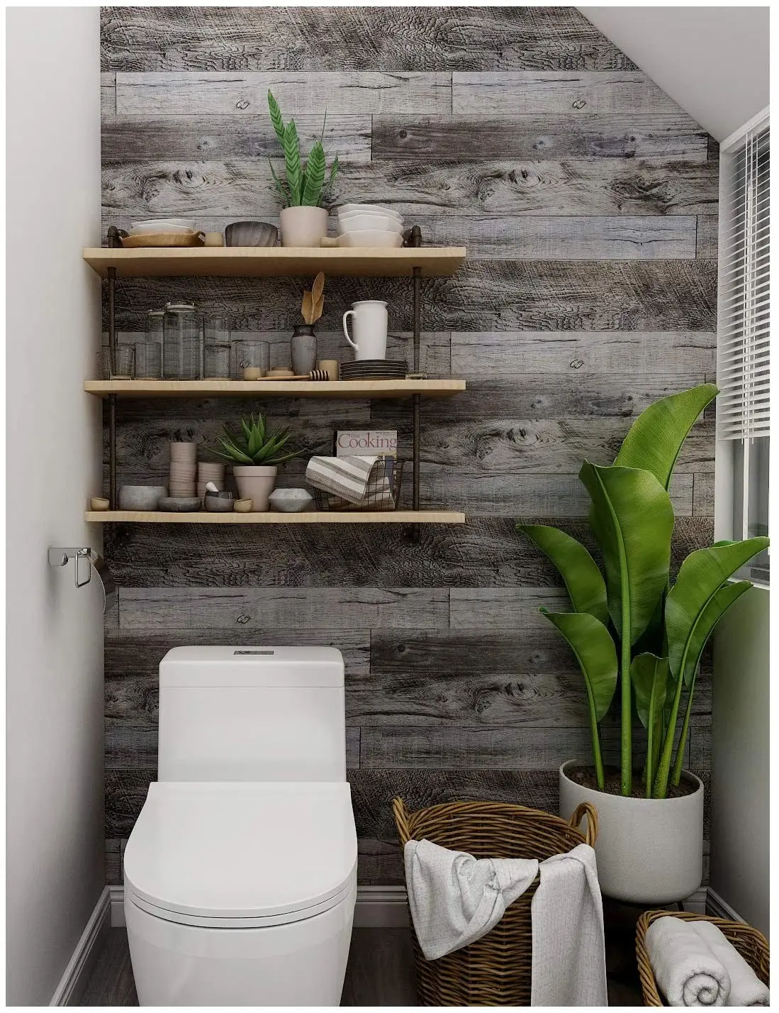 HaoHome Peel and Stick Wood Plank Wallpaper Taupe Vinyl Self-Adhesive Faux Wood Contact Paper For Home Decor