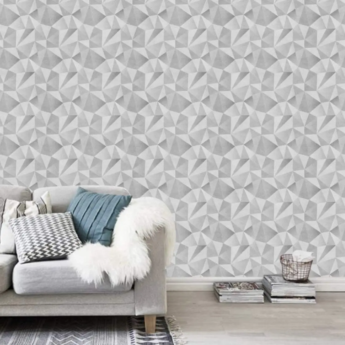Light & Dark Tetrahedron Stitching Removable Vinyl Self Adhesive Wallpaper Modern Geometric Triangle Peel and Stick Wallpaper