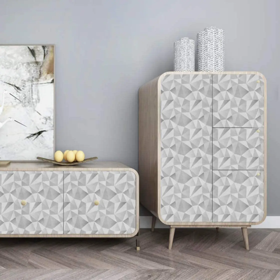 Light & Dark Tetrahedron Stitching Removable Vinyl Self Adhesive Wallpaper Modern Geometric Triangle Peel and Stick Wallpaper