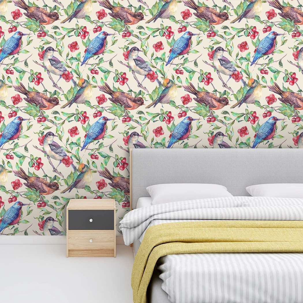 Multicolor Bird Self Adhesive Wallpaper Red Lemon Peel and Stick Wallpaper Green Leaf Removable Contact Paper for Wall Decor