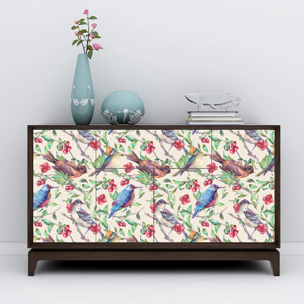 Multicolor Bird Self Adhesive Wallpaper Red Lemon Peel and Stick Wallpaper Green Leaf Removable Contact Paper for Wall Decor