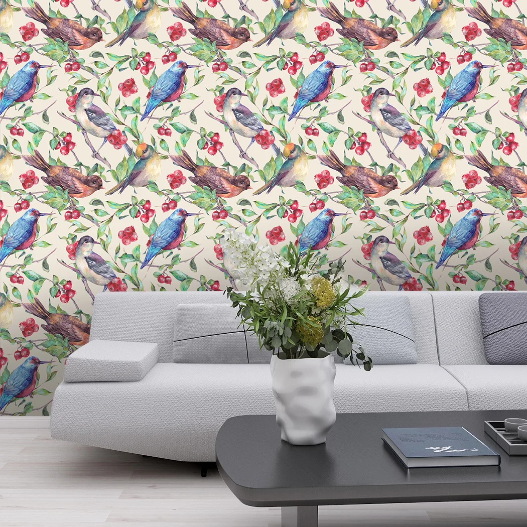 Multicolor Bird Self Adhesive Wallpaper Red Lemon Peel and Stick Wallpaper Green Leaf Removable Contact Paper for Wall Decor