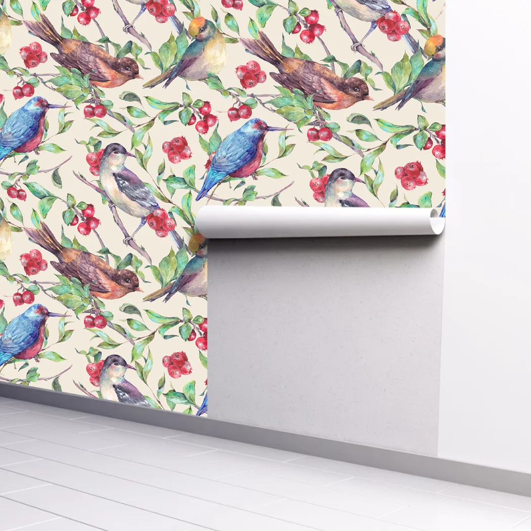 Multicolor Bird Self Adhesive Wallpaper Red Lemon Peel and Stick Wallpaper Green Leaf Removable Contact Paper for Wall Decor