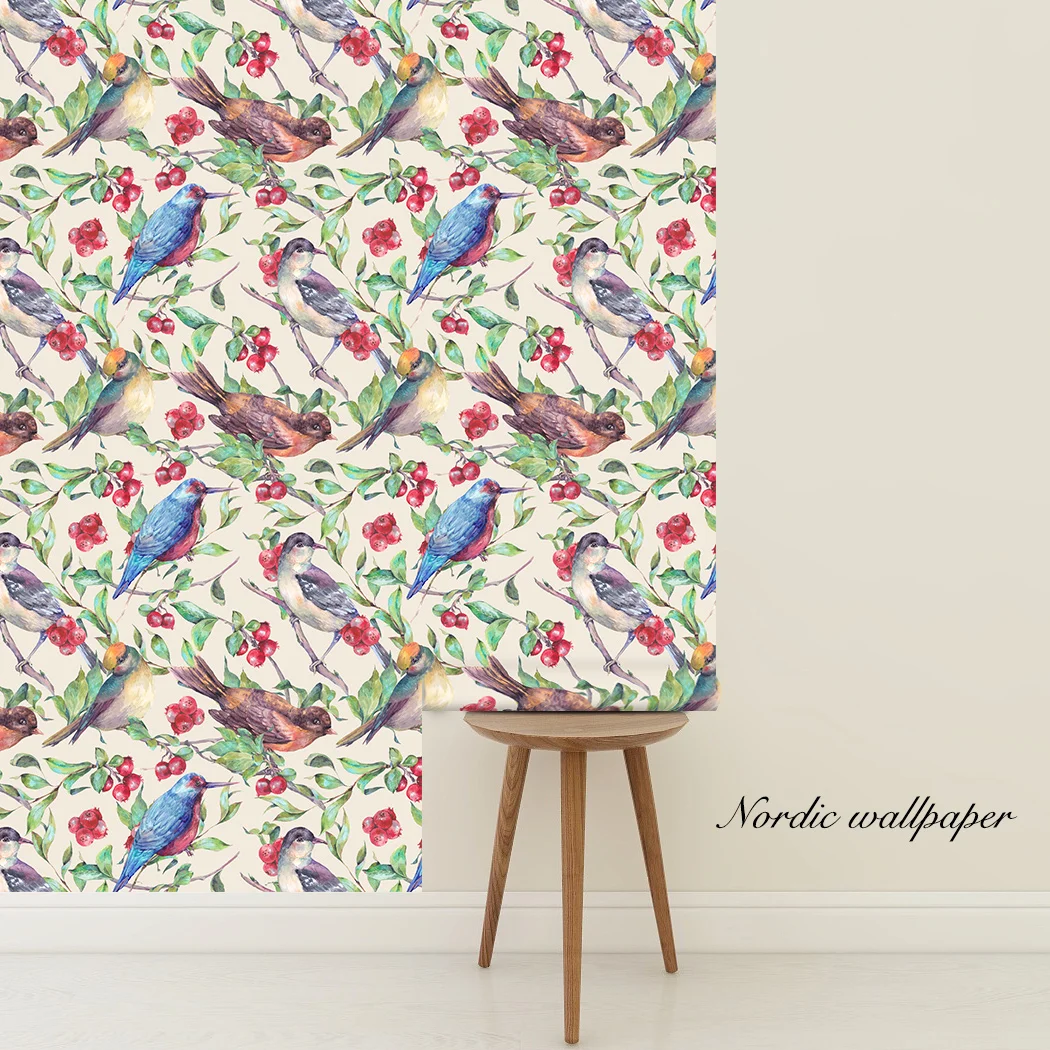 Multicolor Bird Self Adhesive Wallpaper Red Lemon Peel and Stick Wallpaper Green Leaf Removable Contact Paper for Wall Decor