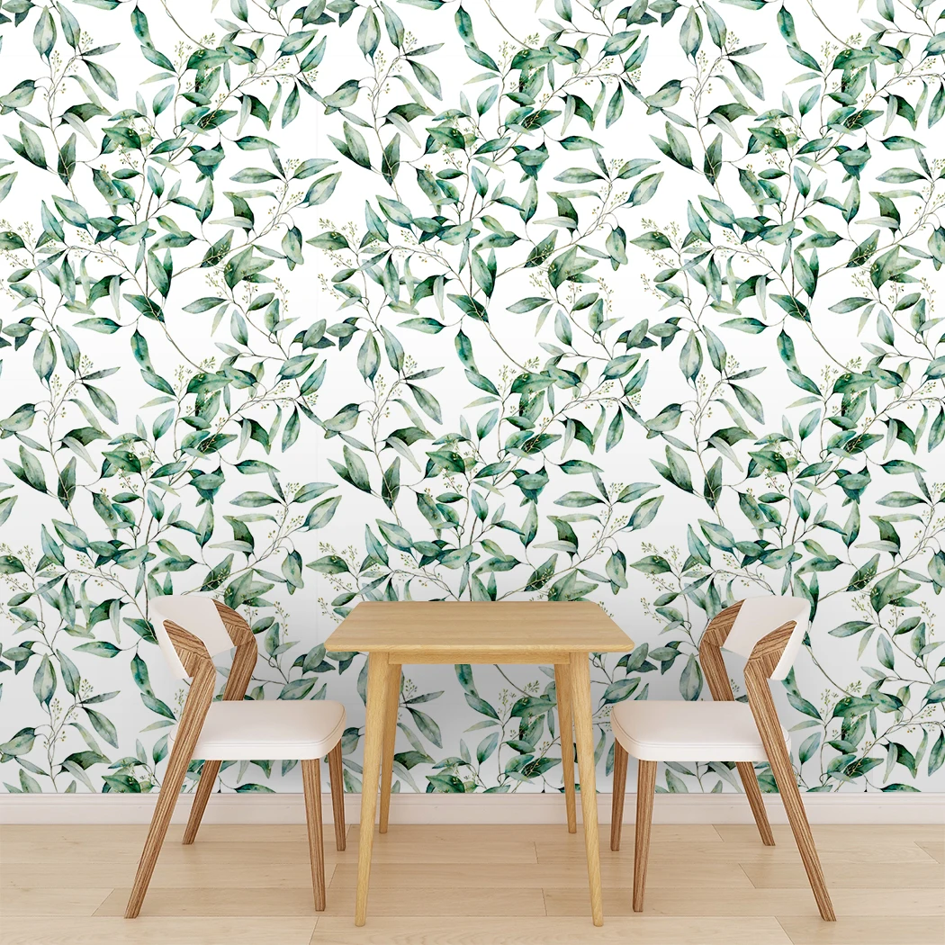 Green Leaf Self Adhesive Wallpaper Sticky Back Vinyl Peel and Stick Furniture Sticker Waterproof for Bedroom Kitchen Counter DIY