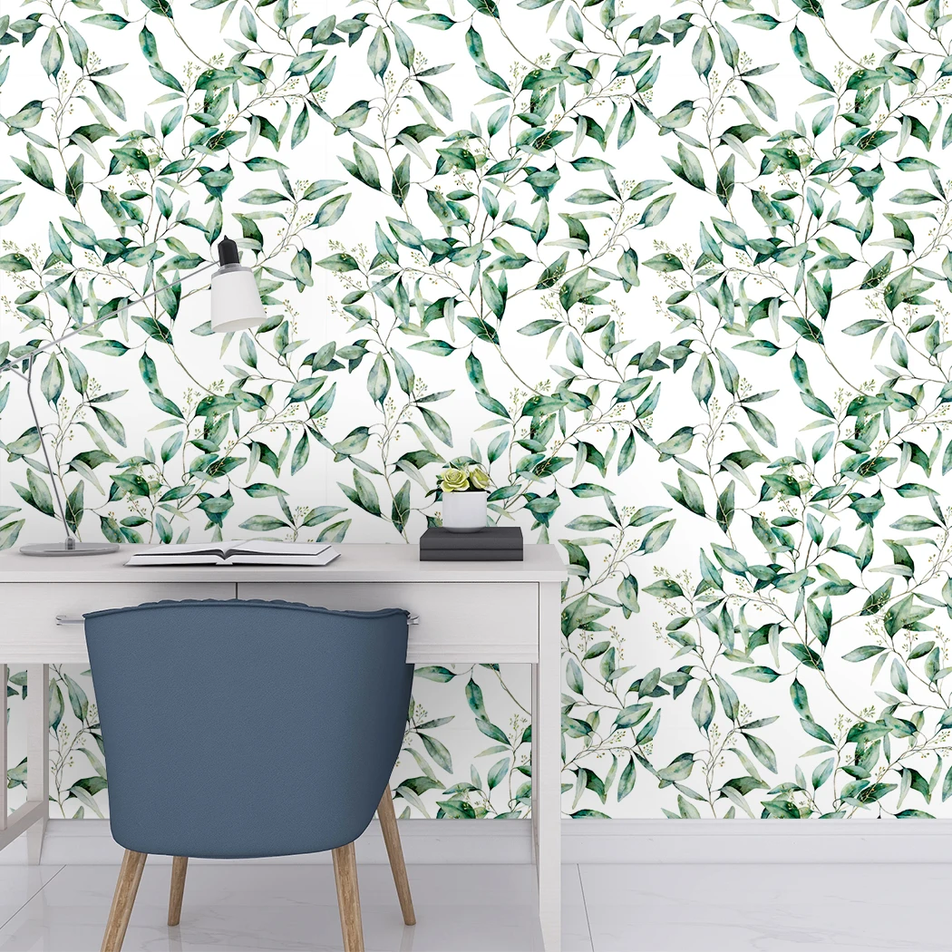 Green Leaf Self Adhesive Wallpaper Sticky Back Vinyl Peel and Stick Furniture Sticker Waterproof for Bedroom Kitchen Counter DIY