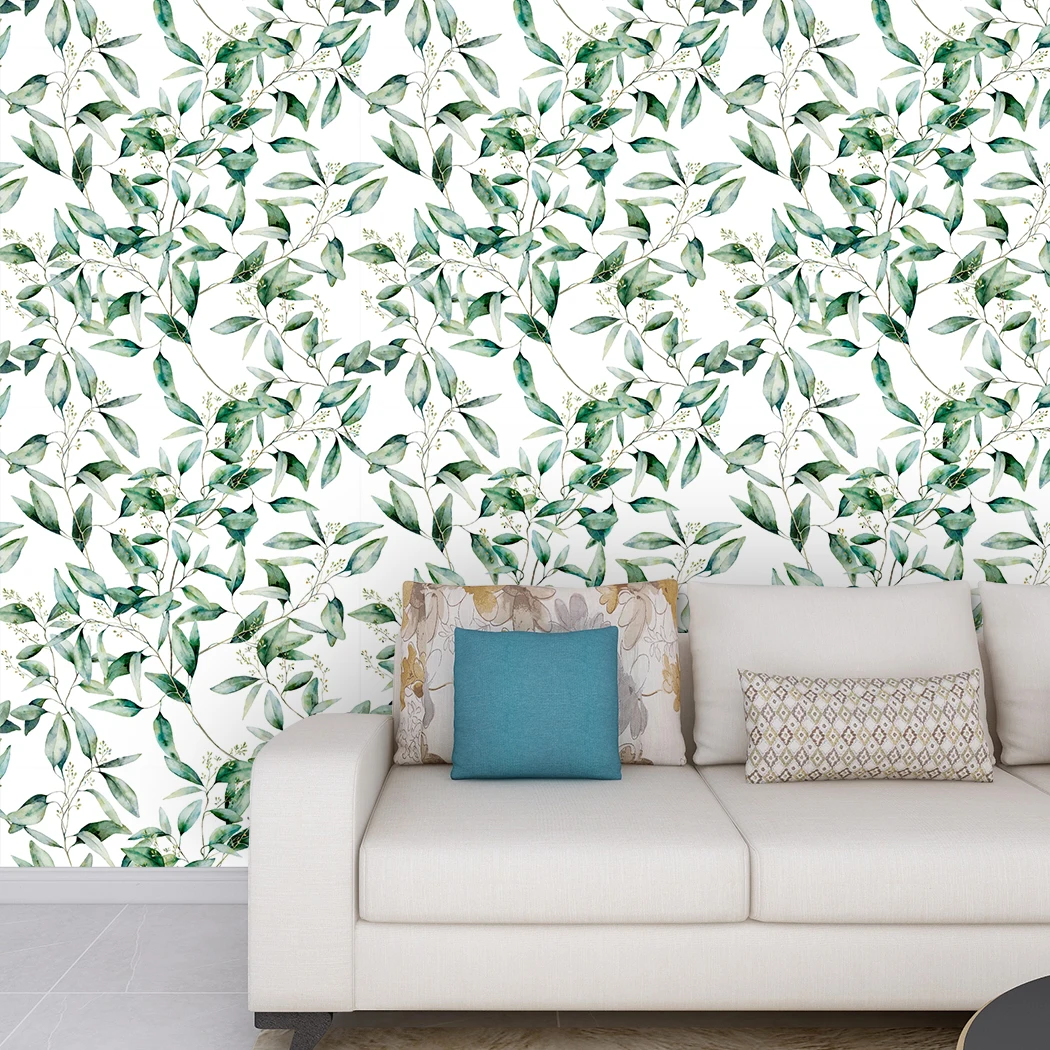 Green Leaf Self Adhesive Wallpaper Sticky Back Vinyl Peel and Stick Furniture Sticker Waterproof for Bedroom Kitchen Counter DIY