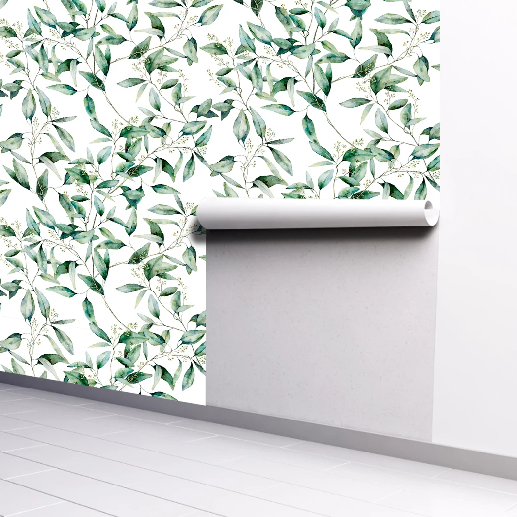 Green Leaf Self Adhesive Wallpaper Sticky Back Vinyl Peel and Stick Furniture Sticker Waterproof for Bedroom Kitchen Counter DIY