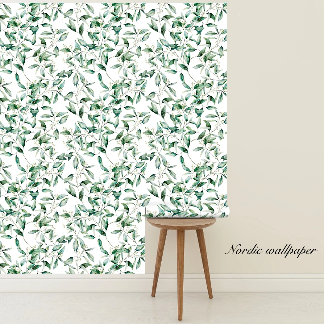 Green Leaf Self Adhesive Wallpaper Sticky Back Vinyl Peel and Stick Furniture Sticker Waterproof for Bedroom Kitchen Counter DIY