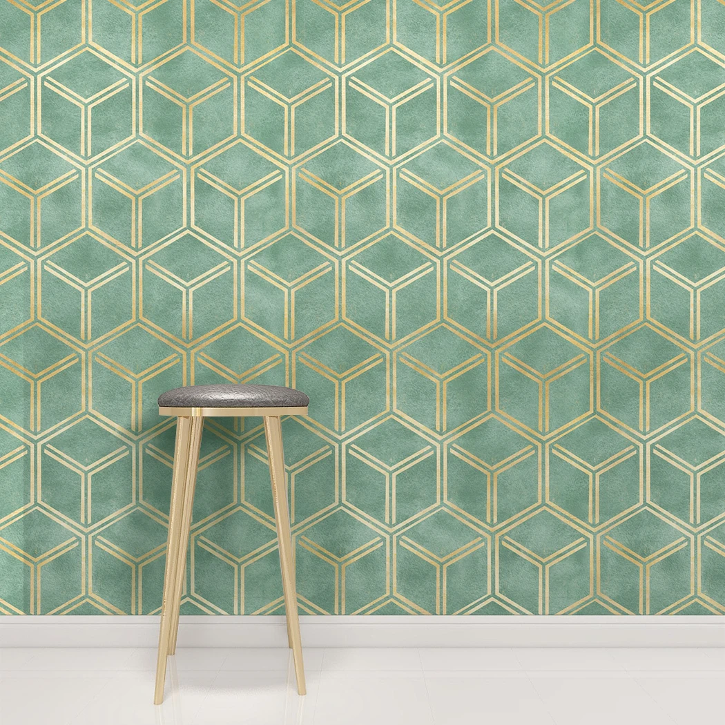 Golden Hexagon Self Adhesive Wallpaper Gold Striped Peel and Stick Wallpaper Green Removable Contact Paper for Wall Decor