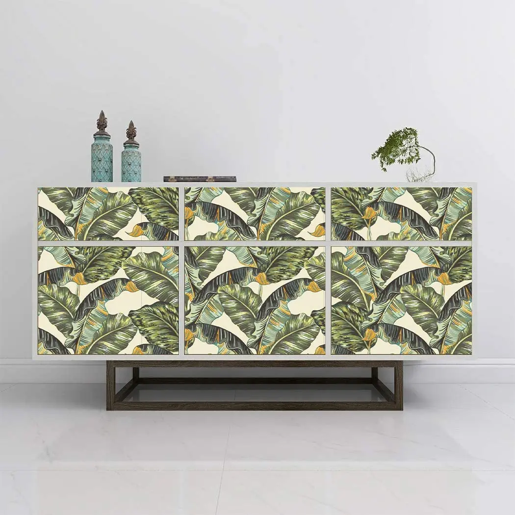 Green Leaf Peel and Stick Wallpaper Handpainting Palm Trees Self Adhesive Prepasted Wallpaper Waterproof Thicken Wall Mural