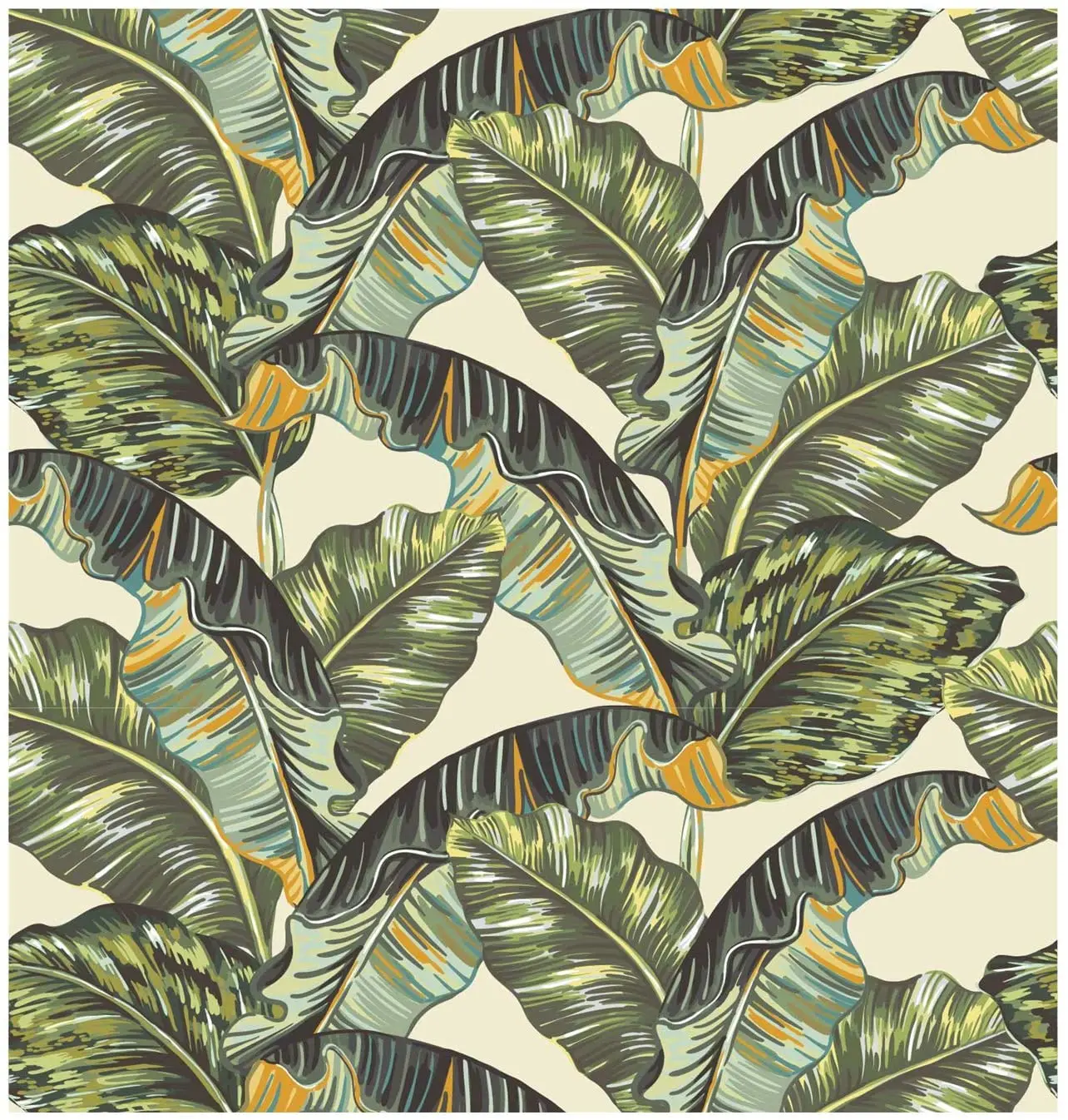 Green Leaf Peel and Stick Wallpaper Handpainting Palm Trees Self Adhesive Prepasted Wallpaper Waterproof Thicken Wall Mural