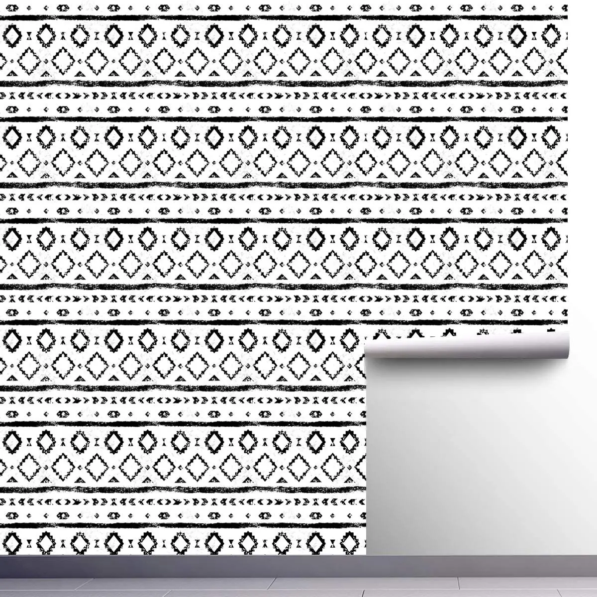 HaoHome Modern Geometric Peel and Stick Wallpaper Black and White Self-Adhesive Removable Wall Decor for Home Bedroom Cabinets