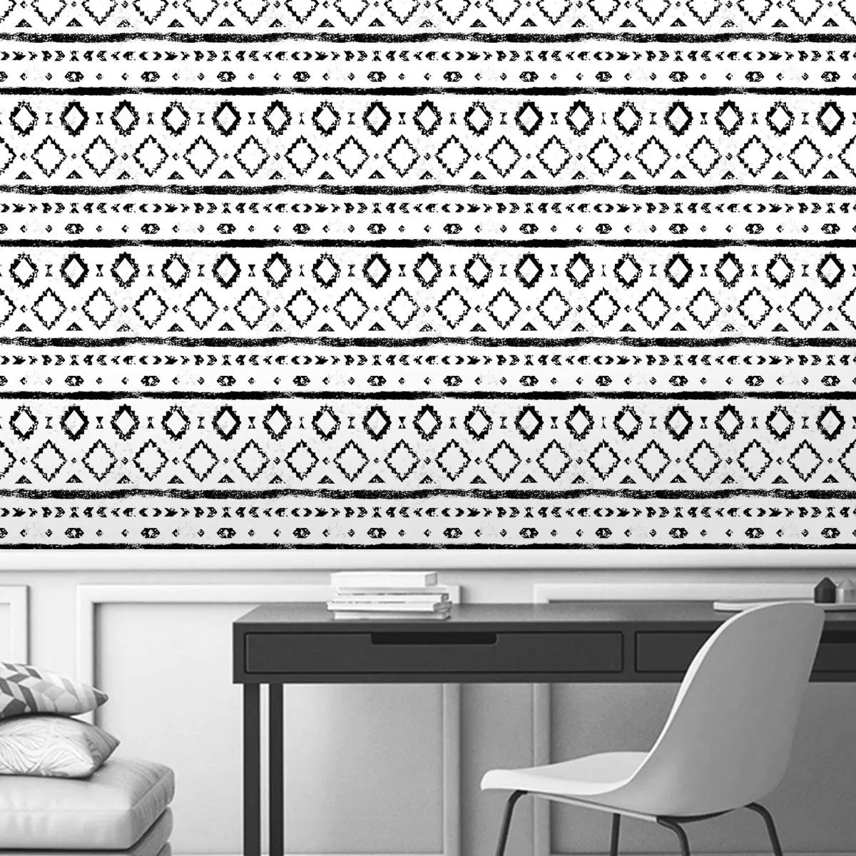 HaoHome Modern Geometric Peel and Stick Wallpaper Black and White Self-Adhesive Removable Wall Decor for Home Bedroom Cabinets