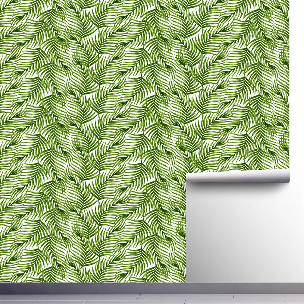 HaoHome Tropical Palm Leaves Self Adhesive Wallpaper Seamless Waterproof Peel and Stick Wallpapers Wall Furniture Renovation