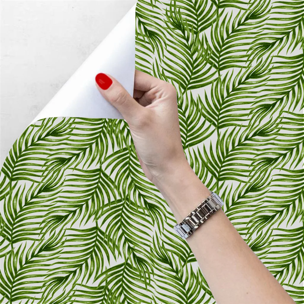 HaoHome Tropical Palm Leaves Self Adhesive Wallpaper Seamless Waterproof Peel and Stick Wallpapers Wall Furniture Renovation