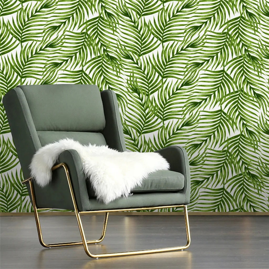HaoHome Tropical Palm Leaves Self Adhesive Wallpaper Seamless Waterproof Peel and Stick Wallpapers Wall Furniture Renovation