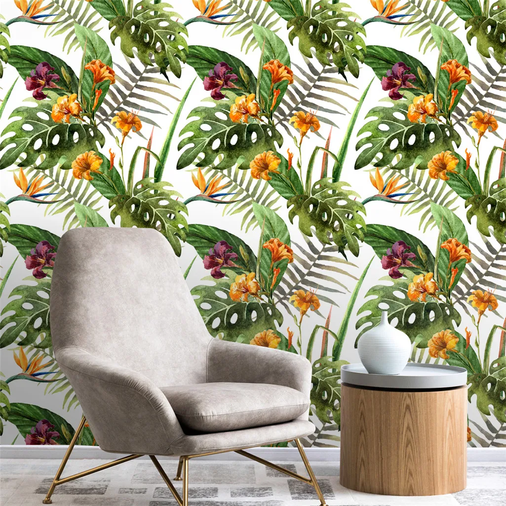 Floral Peel and Stick Wallpaper Green Leaf Self Adhesive Wall Paper Waterproof Extra Thick Wall Stickers For Bedroom Renovation