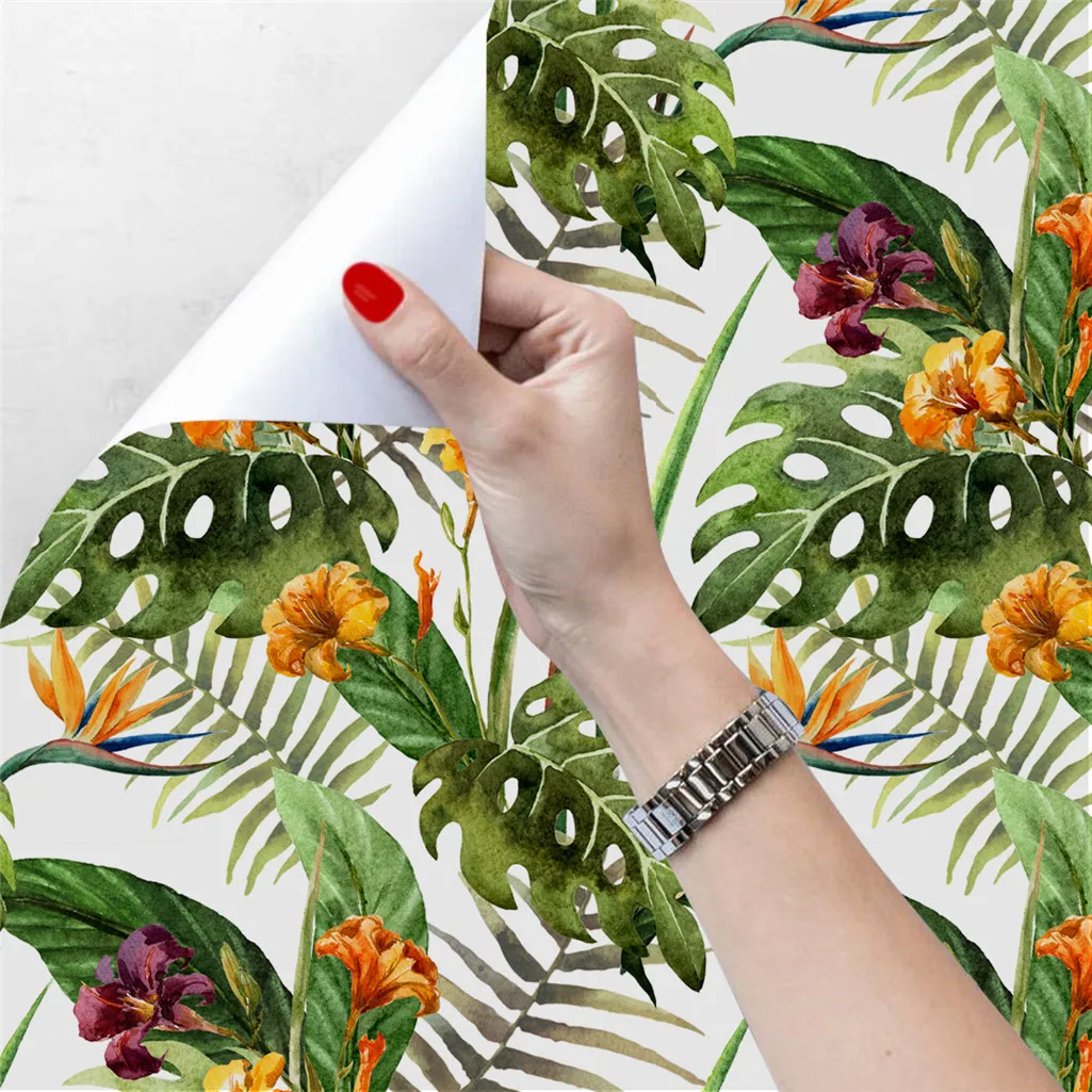 Floral Peel and Stick Wallpaper Green Leaf Self Adhesive Wall Paper Waterproof Extra Thick Wall Stickers For Bedroom Renovation